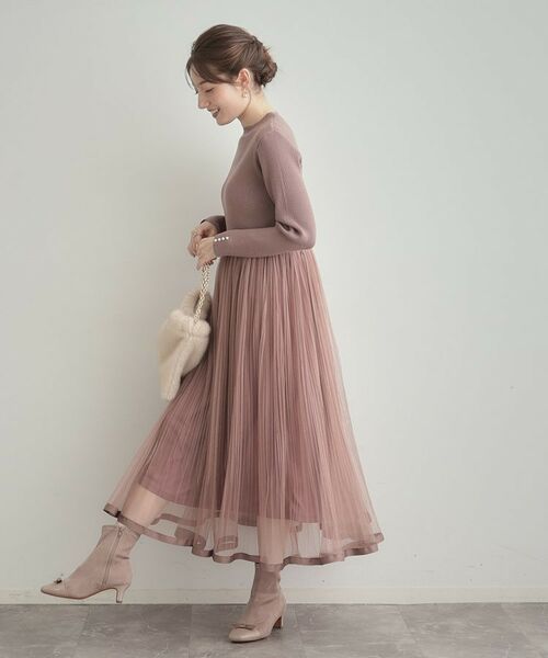 Couture Brooch / クチュールブローチ ロング・マキシ丈ワンピース | 【S-LL/キラキラリブニット】チュールドッキング ワンピース | 詳細30