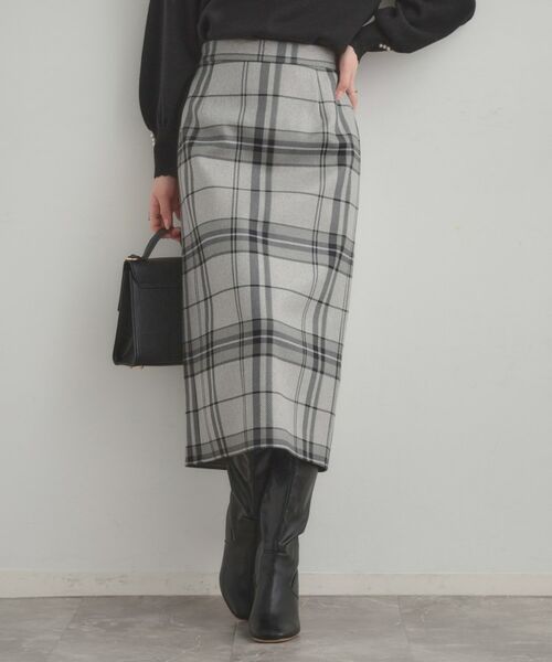 Couture Brooch / クチュールブローチ ロング・マキシ丈スカート | 【洗える/微起毛】Iライン チェックスカート(ライトグレー(211))