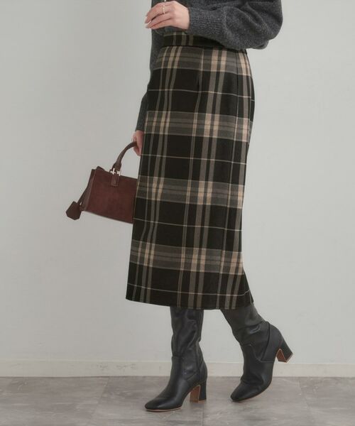 Couture Brooch / クチュールブローチ ロング・マキシ丈スカート | 【洗える/微起毛】Iライン チェックスカート(チャコールグレー(214))