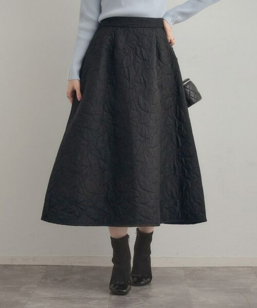 Couture Brooch / クチュールブローチ ロング・マキシ丈スカート | 【洗える】リーフジャカード フレアスカート(ブラック(019))