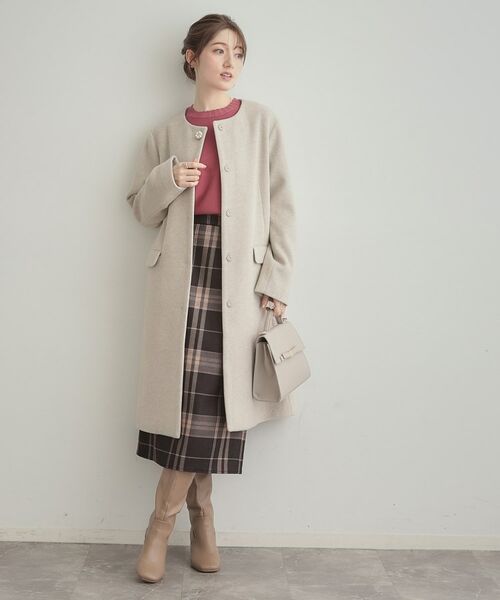 Couture Brooch / クチュールブローチ その他アウター | 【通勤/ビジューブローチ付き】ノーカラー ロングコート | 詳細1