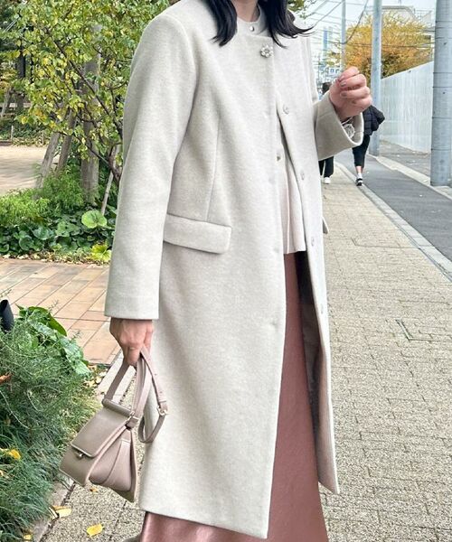 Couture Brooch / クチュールブローチ その他アウター | 【通勤/ビジューブローチ付き】ノーカラー ロングコート | 詳細13