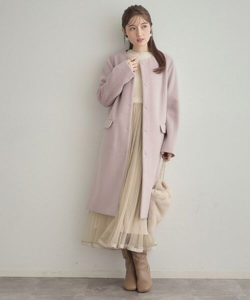 Couture Brooch / クチュールブローチ その他アウター | 【通勤/ビジューブローチ付き】ノーカラー ロングコート | 詳細14