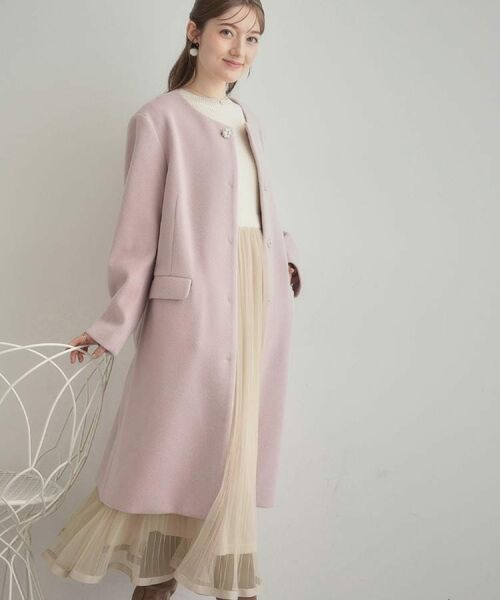 Couture Brooch / クチュールブローチ その他アウター | 【通勤/ビジューブローチ付き】ノーカラー ロングコート | 詳細17