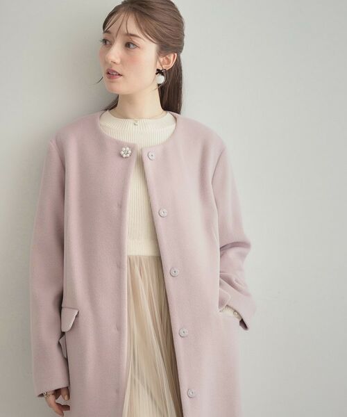 Couture Brooch / クチュールブローチ その他アウター | 【通勤/ビジューブローチ付き】ノーカラー ロングコート | 詳細19