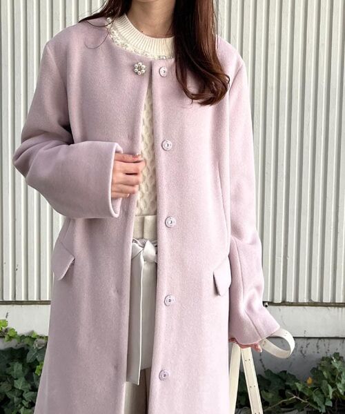 Couture Brooch / クチュールブローチ その他アウター | 【通勤/ビジューブローチ付き】ノーカラー ロングコート | 詳細25