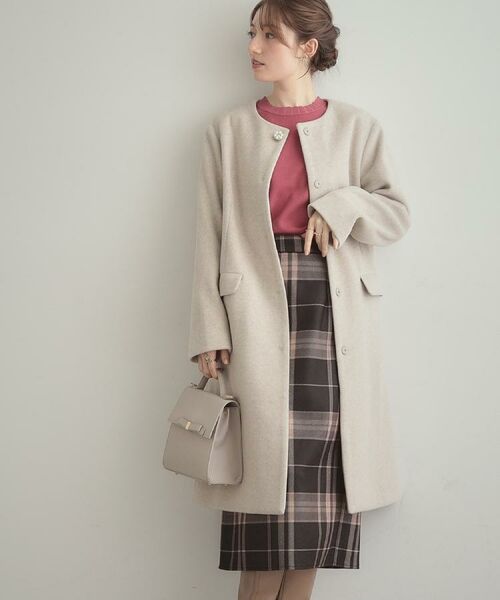 Couture Brooch / クチュールブローチ その他アウター | 【通勤/ビジューブローチ付き】ノーカラー ロングコート | 詳細4