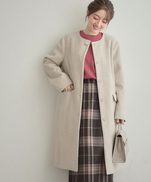 Couture Brooch / クチュールブローチ その他アウター | 【通勤/ビジューブローチ付き】ノーカラー ロングコート | 詳細5