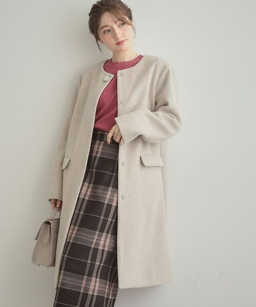 Couture Brooch / クチュールブローチ その他アウター | 【通勤/ビジューブローチ付き】ノーカラー ロングコート | 詳細6