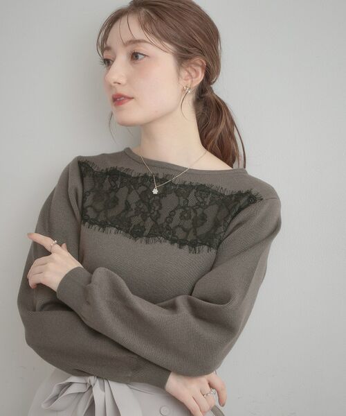 Couture Brooch / クチュールブローチ ニット・セーター | レースドッキングニット（チャコールグレー(014)）