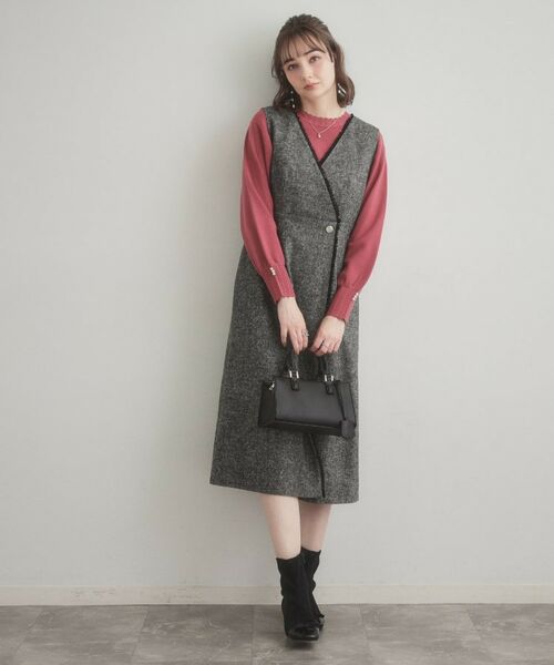 Couture Brooch / クチュールブローチ ミニ丈・ひざ丈ワンピース | フリンジツイードジャンスカ | 詳細12