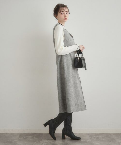 Couture Brooch / クチュールブローチ ミニ丈・ひざ丈ワンピース | フリンジツイードジャンスカ | 詳細19