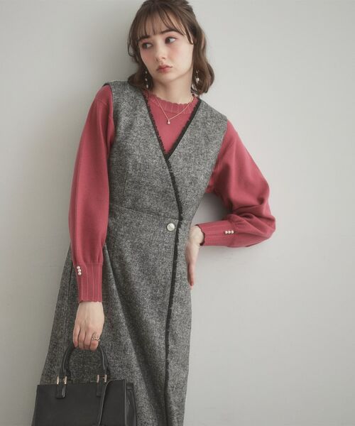 Couture Brooch / クチュールブローチ ミニ丈・ひざ丈ワンピース | フリンジツイードジャンスカ | 詳細8