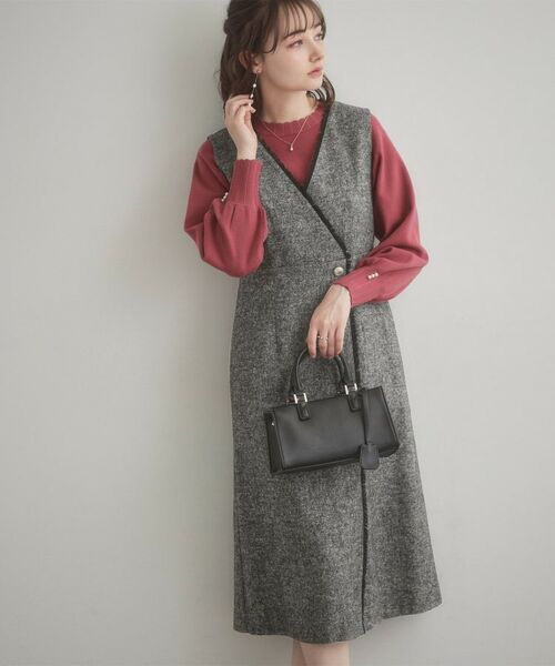 Couture Brooch / クチュールブローチ ミニ丈・ひざ丈ワンピース | フリンジツイードジャンスカ | 詳細9