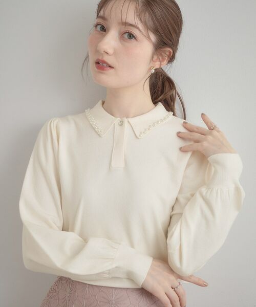 Couture Brooch / クチュールブローチ ニット・セーター | パール調衿ニット（オフホワイト(003)）