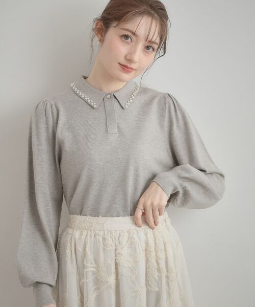 Couture Brooch / クチュールブローチ ニット・セーター | パール調衿ニット（グレー(012)）