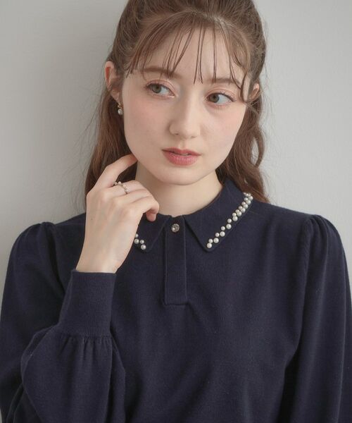 Couture Brooch / クチュールブローチ ニット・セーター | パール調衿ニット（ネイビー(094)）