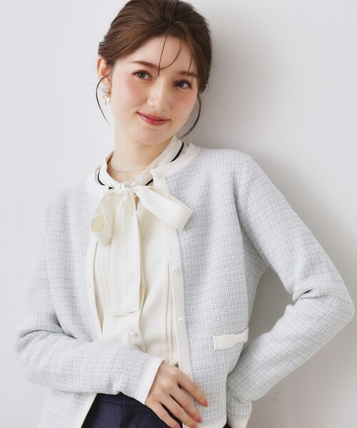 Couture Brooch / クチュールブローチ カーディガン・ボレロ | ラメツイードニットジャケット(サックスブルー(490))