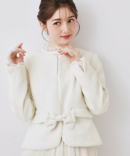 Couture Brooch / クチュールブローチ ノーカラージャケット | カルゼスラブツイードジャケット(アイボリー(004))