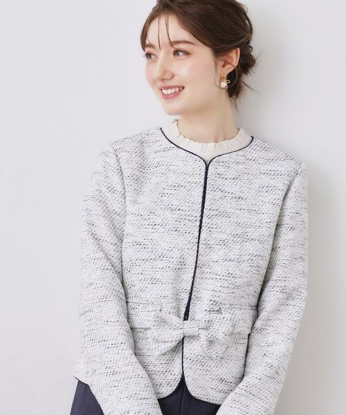 Couture Brooch / クチュールブローチ ノーカラージャケット | カルゼスラブツイードジャケット(ブルー(093))