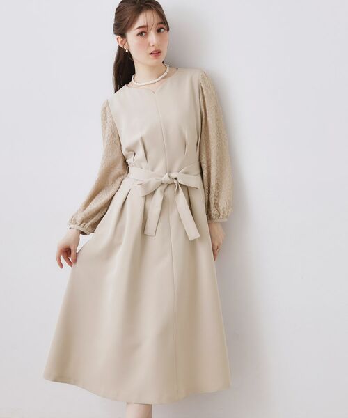 Couture Brooch / クチュールブローチ ロング・マキシ丈ワンピース | レース袖タックフレアワンピース | 詳細1