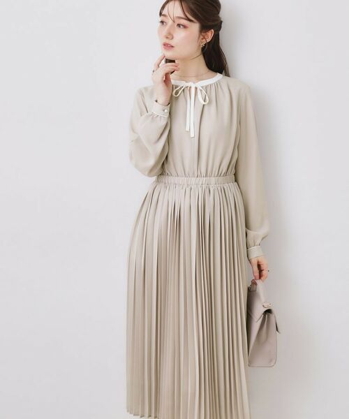 Couture Brooch / クチュールブローチ ロング・マキシ丈ワンピース | 配色シフォンプリーツワンピース | 詳細1