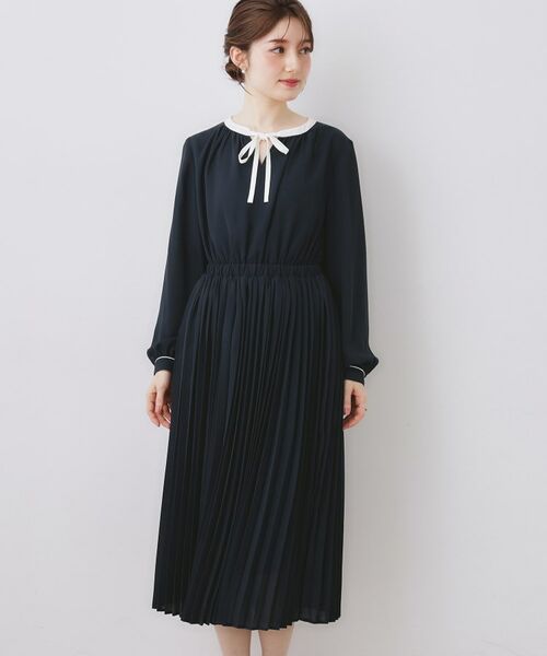 Couture Brooch / クチュールブローチ ロング・マキシ丈ワンピース | 配色シフォンプリーツワンピース | 詳細15