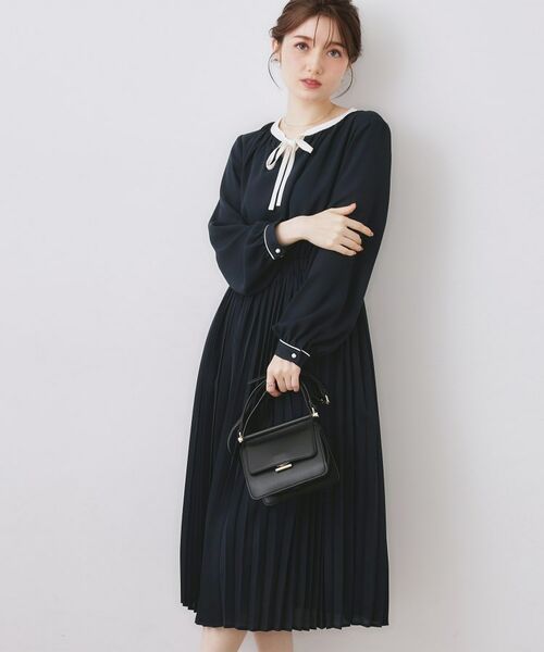 Couture Brooch / クチュールブローチ ロング・マキシ丈ワンピース | 配色シフォンプリーツワンピース | 詳細9