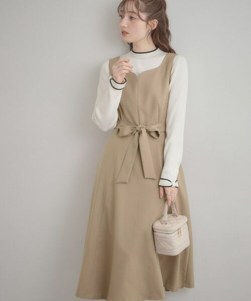 Couture Brooch / クチュールブローチ ロング・マキシ丈ワンピース | ハートネック フレアージャンスカ（ベージュ(052)）