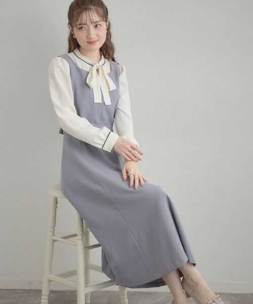 Couture Brooch / クチュールブローチ ロング・マキシ丈ワンピース | ハートネック フレアージャンスカ（ブルー(091)）