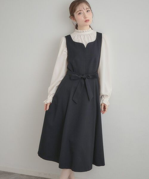 Couture Brooch / クチュールブローチ ロング・マキシ丈ワンピース | ハートネック フレアージャンスカ（ネイビー(094)）