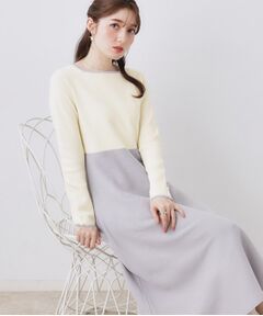 Couture Brooch / クチュールブローチ ロング・マキシ丈ワンピース | スクエアネックバイカラーニットワンピース