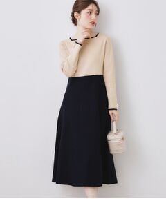 Couture Brooch / クチュールブローチ ロング・マキシ丈ワンピース | スクエアネックバイカラーニットワンピース