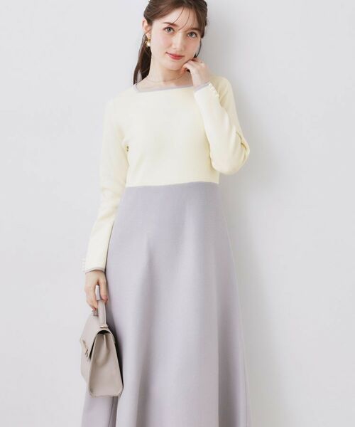 Couture Brooch / クチュールブローチ ロング・マキシ丈ワンピース | スクエアネックバイカラーニットワンピース | 詳細1