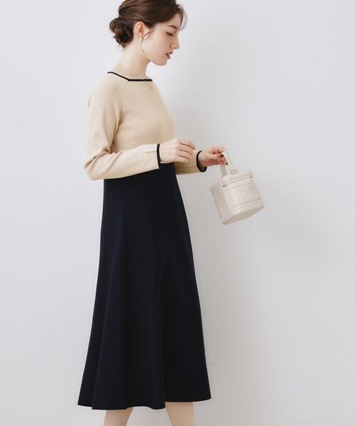 Couture Brooch / クチュールブローチ ロング・マキシ丈ワンピース | スクエアネックバイカラーニットワンピース | 詳細10