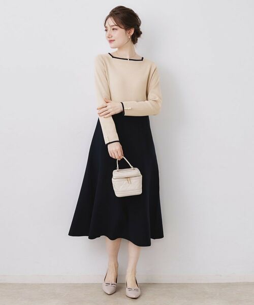 Couture Brooch / クチュールブローチ ロング・マキシ丈ワンピース | スクエアネックバイカラーニットワンピース | 詳細12
