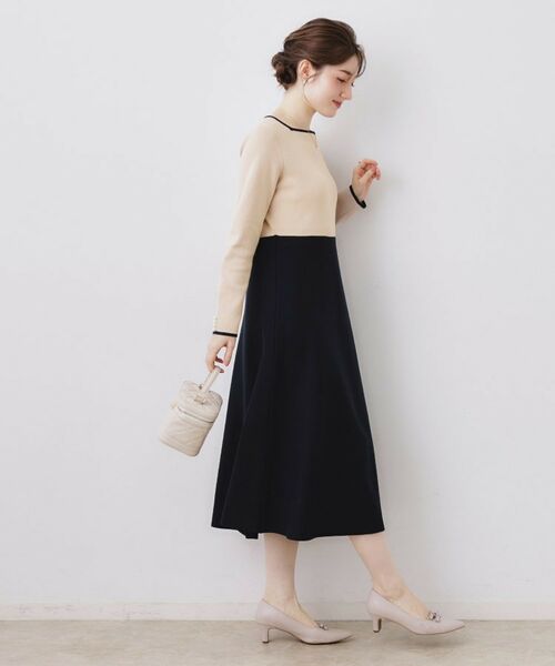 Couture Brooch / クチュールブローチ ロング・マキシ丈ワンピース | スクエアネックバイカラーニットワンピース | 詳細13