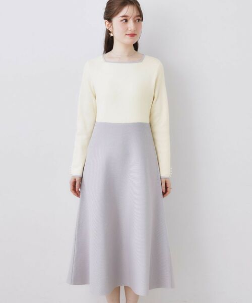 Couture Brooch / クチュールブローチ ロング・マキシ丈ワンピース | スクエアネックバイカラーニットワンピース | 詳細16