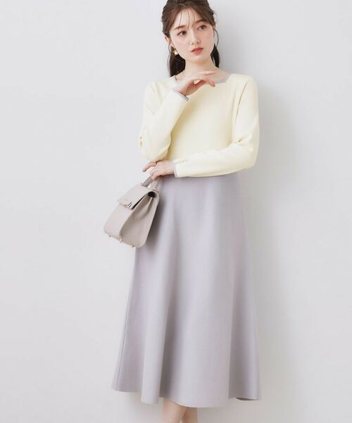 Couture Brooch / クチュールブローチ ロング・マキシ丈ワンピース | スクエアネックバイカラーニットワンピース | 詳細2