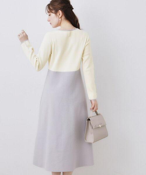 Couture Brooch / クチュールブローチ ロング・マキシ丈ワンピース | スクエアネックバイカラーニットワンピース | 詳細3