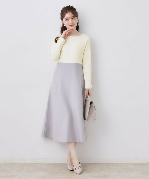 Couture Brooch / クチュールブローチ ロング・マキシ丈ワンピース | スクエアネックバイカラーニットワンピース | 詳細4