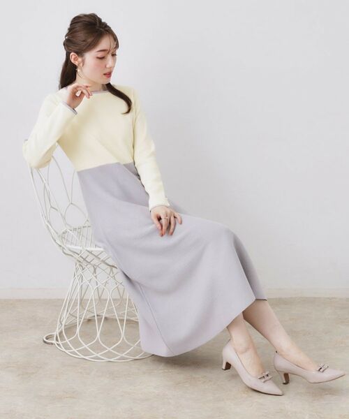 Couture Brooch / クチュールブローチ ロング・マキシ丈ワンピース | スクエアネックバイカラーニットワンピース | 詳細6