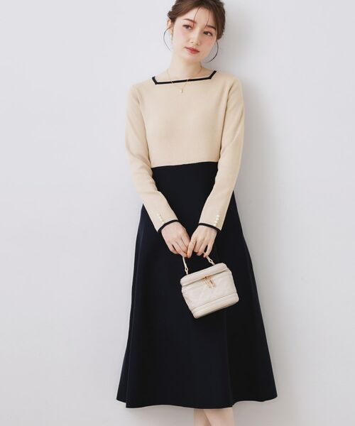 Couture Brooch / クチュールブローチ ロング・マキシ丈ワンピース | スクエアネックバイカラーニットワンピース | 詳細9
