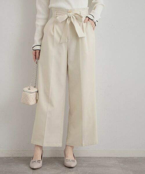 Couture Brooch / クチュールブローチ パンツ | ウエストリボン サスペンダー付きワイドパンツ（アイボリー(004)）