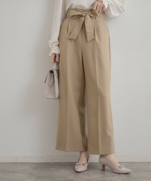 Couture Brooch / クチュールブローチ パンツ | ウエストリボン サスペンダー付きワイドパンツ（ベージュ(052)）