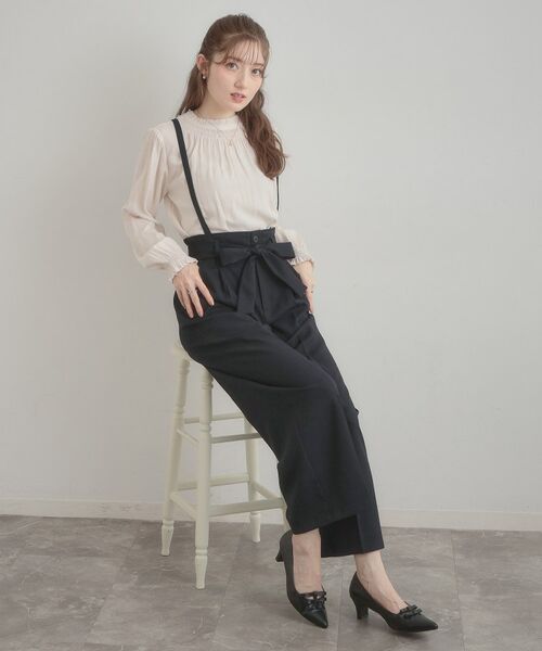 Couture Brooch / クチュールブローチ パンツ | ウエストリボン サスペンダー付きワイドパンツ（ネイビー(094)）