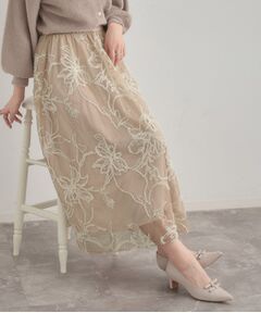 Couture Brooch / クチュールブローチ ロング・マキシ丈スカート | 【通勤】ラメ刺繍ブークレチュールスカート