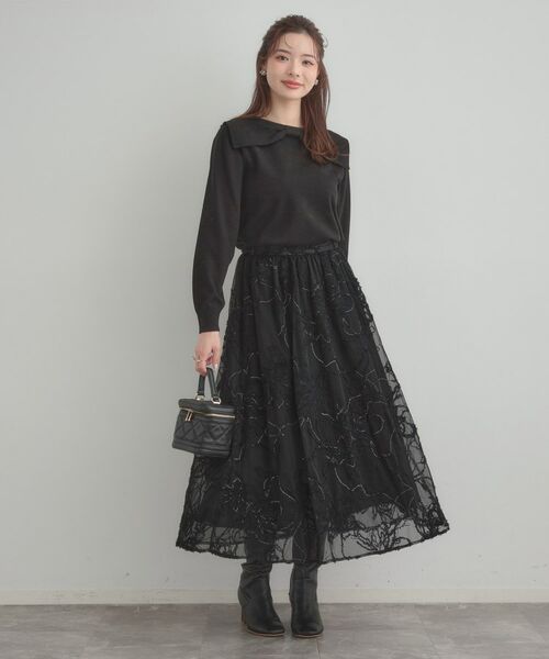 Couture Brooch / クチュールブローチ ロング・マキシ丈スカート | 【通勤】ラメ刺繍ブークレチュールスカート | 詳細11