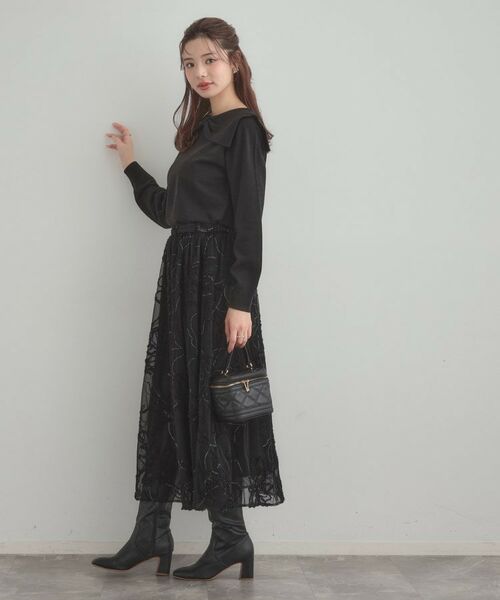 Couture Brooch / クチュールブローチ ロング・マキシ丈スカート | 【通勤】ラメ刺繍ブークレチュールスカート | 詳細12
