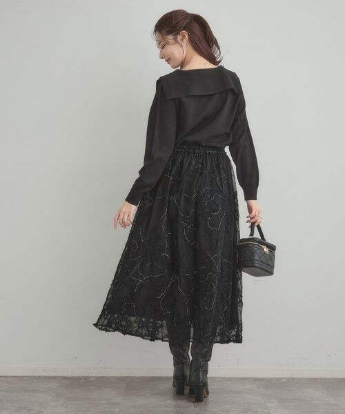 Couture Brooch / クチュールブローチ ロング・マキシ丈スカート | 【通勤】ラメ刺繍ブークレチュールスカート | 詳細13